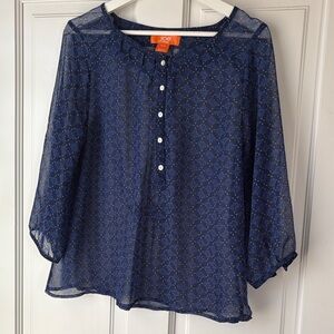 Joe Fresh Navy Blue Patterned Blouse Mesh medium buttons